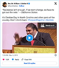 Rev. Dr. William Barber II Quote of DaShanne Stokes in Speech and on X / Twitter