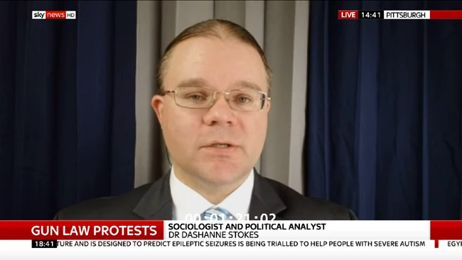 Sociologist Dr. DaShanne Stokes providing expert analysis during a live interview with Sky News.