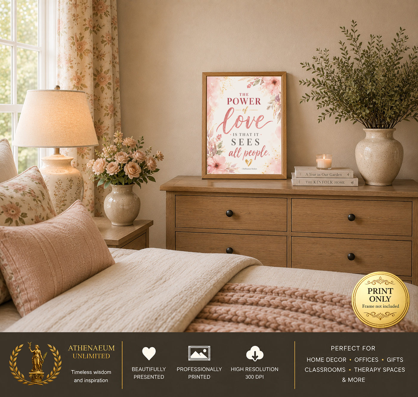Botanical Grace Power of Love 11x14 print displayed in a bedroom