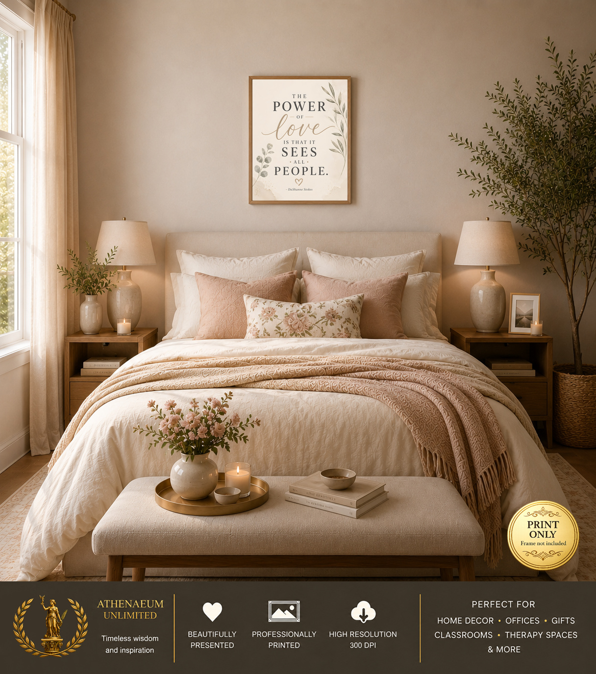 Modern Serenity Power of Love 16x20 print displayed in a bedroom