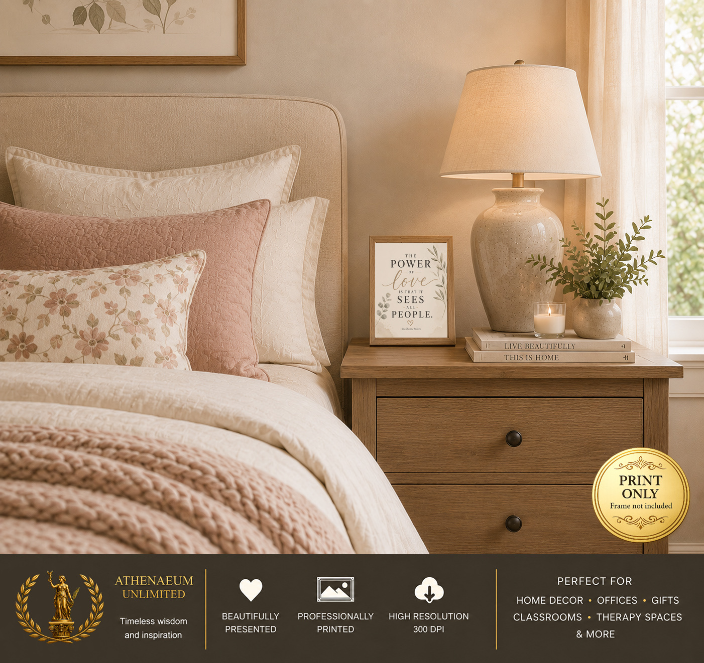 Modern Serenity Power of Love 8x10 print displayed in a bedroom