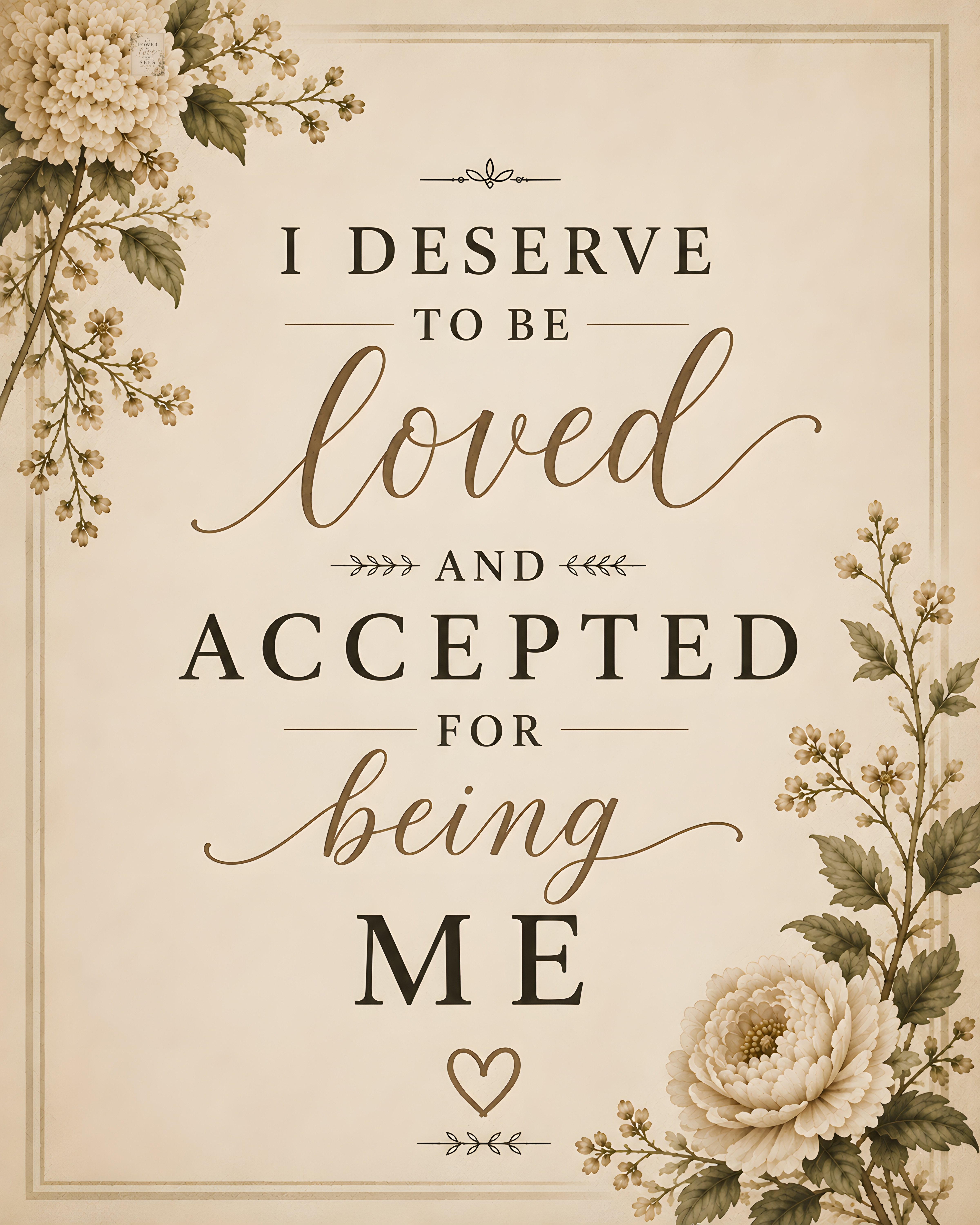 I Deserve to Be Loved and Accepted for Being Me Quiet Elegance floral typography affirmation print by Dr. DaShanne Stokes