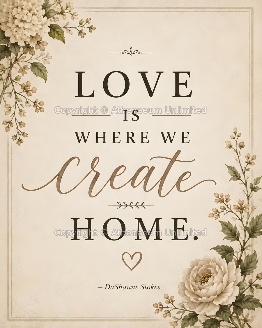 Quiet Elegance digital quote print: Love is where we create home.